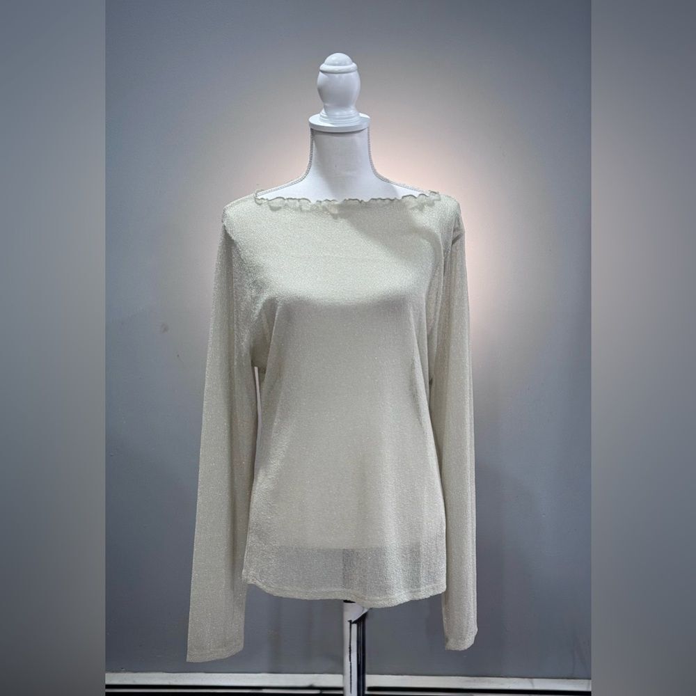 J. Crew Cream Long Sleeve Lightweight Boatneck Top